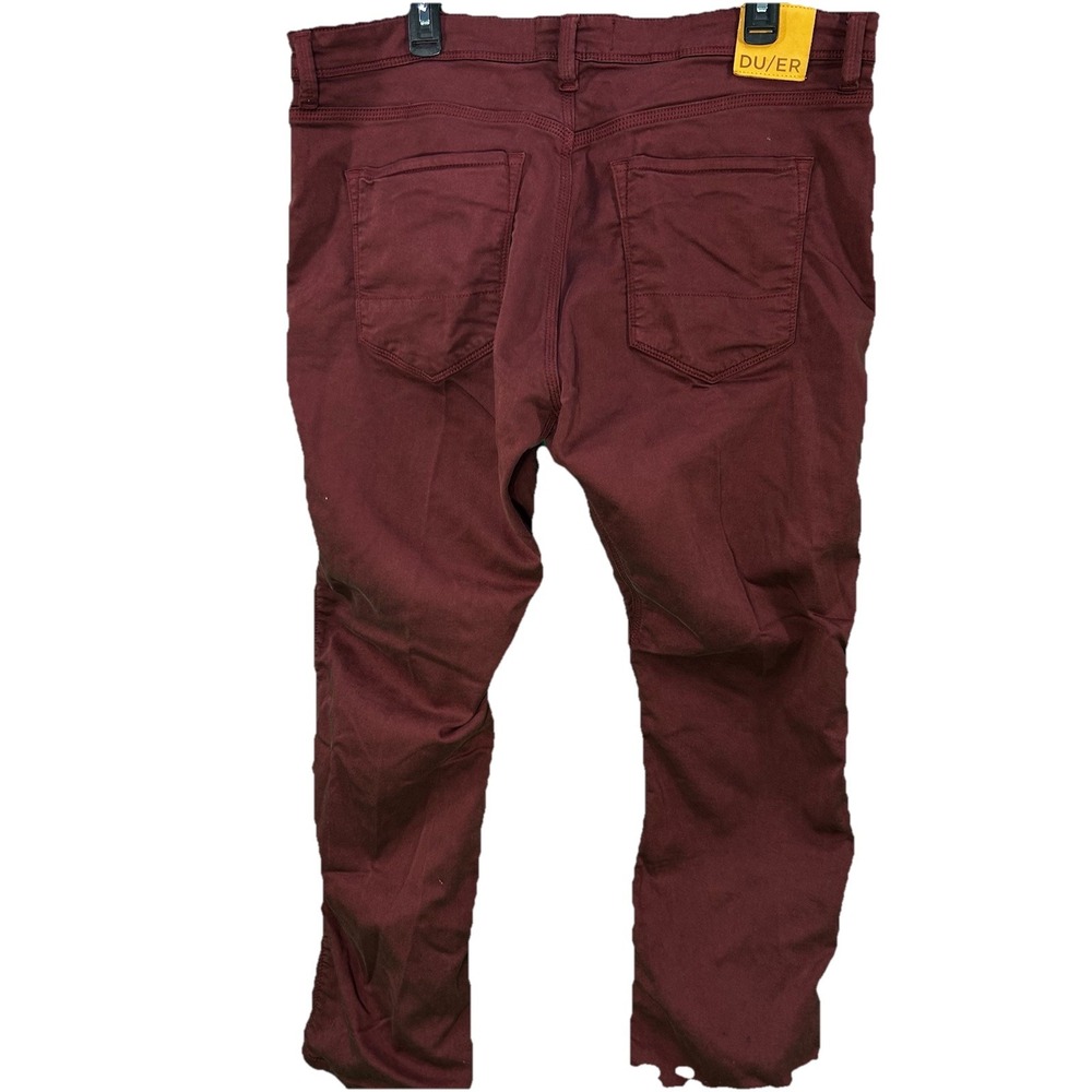 DUER N2X Relaxed Taper Jeans Burgundy Red Size 38x30 Stretch Casual Pants - Picture 2 of 6